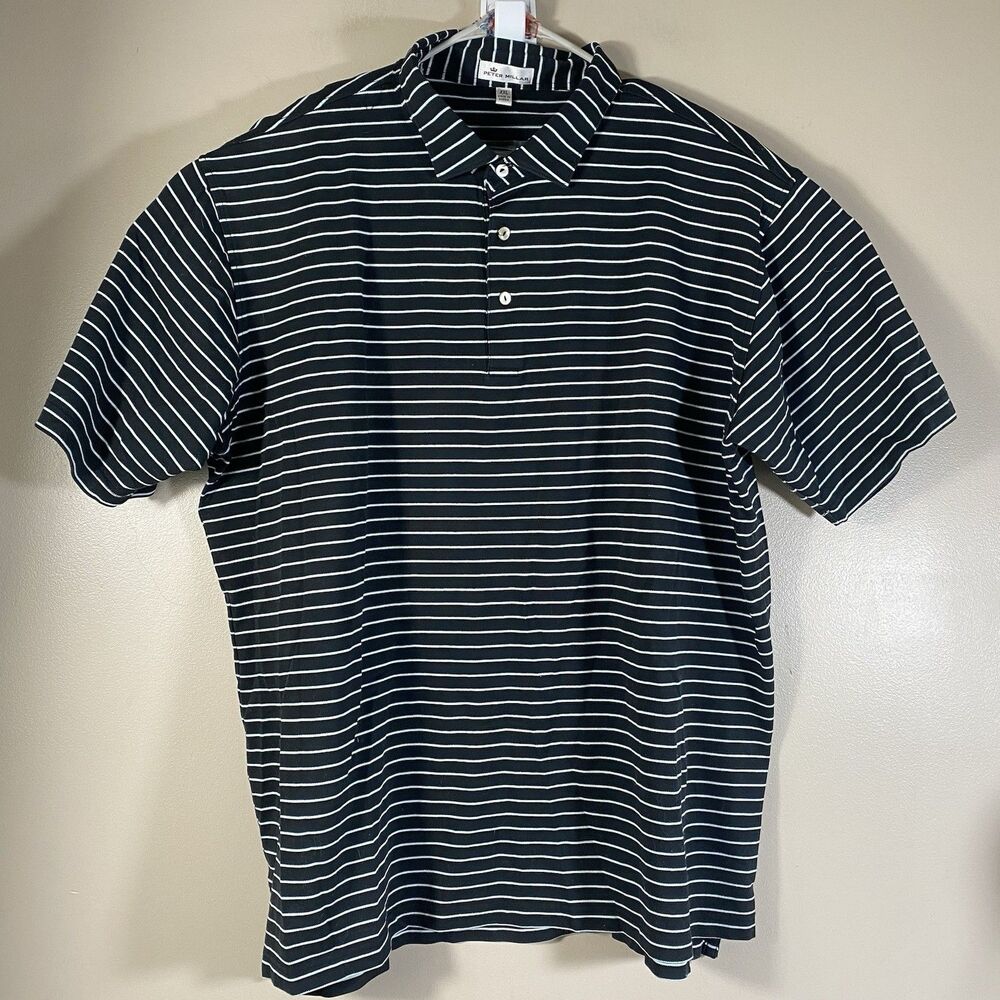 Peter Millar Pique Polo Shirt Men 2XL Cotton Stretch Stripe Falls Sean Collar